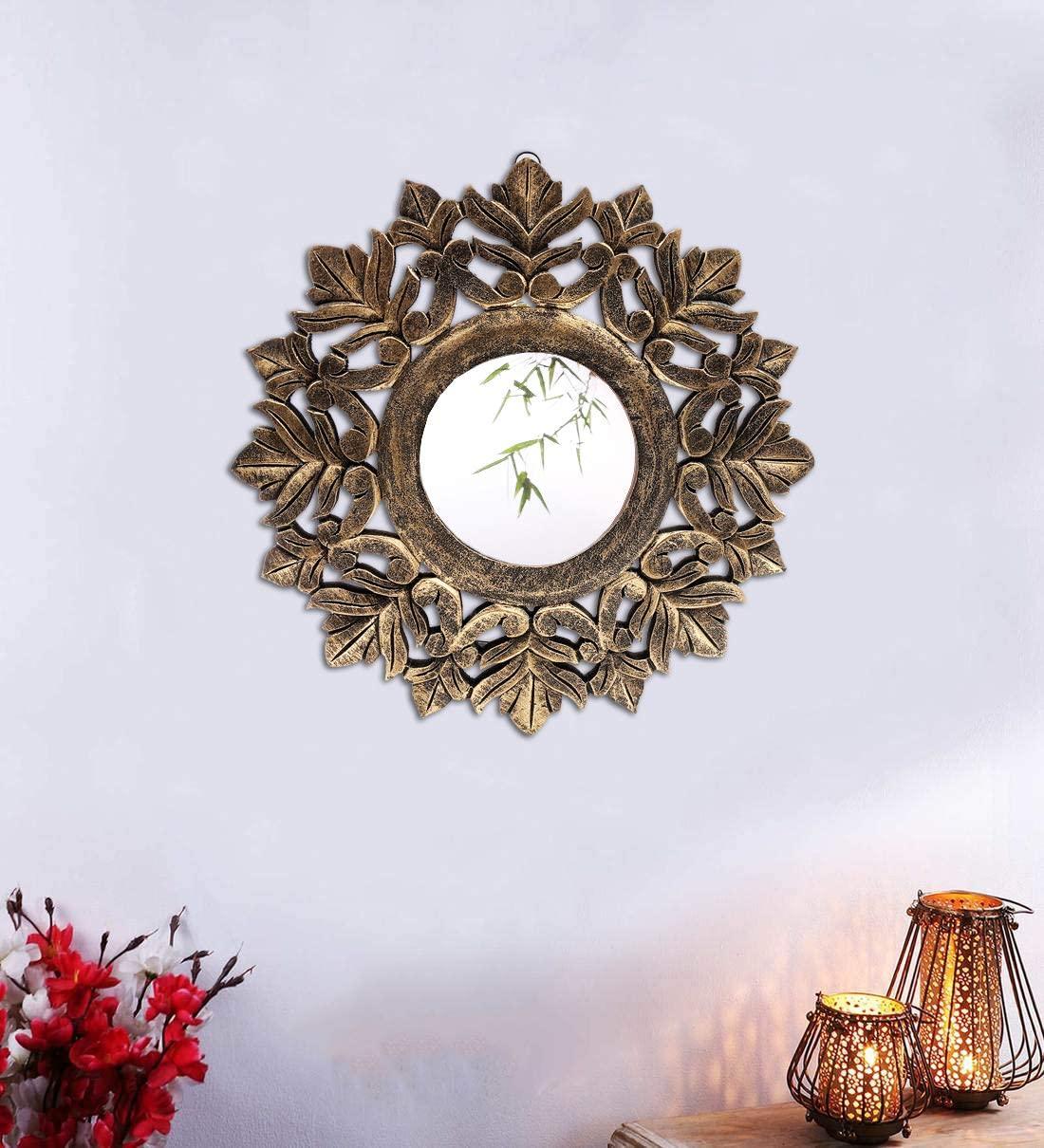 Handcrafted Wood Wall Mirror (40 cm x 40 cm x 2 cm, ‎Black Gold) - Ouch Cart 