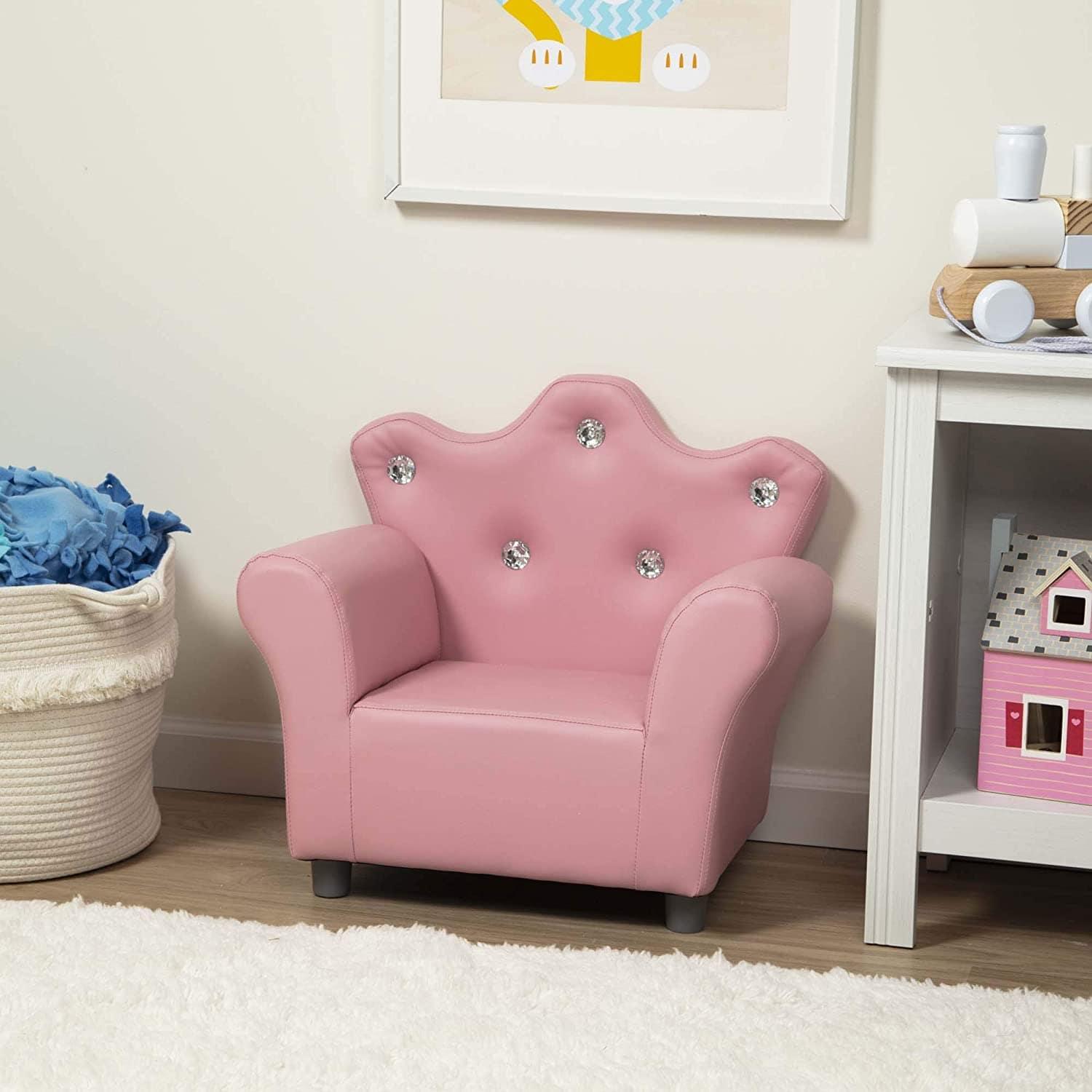 Pink Faux Leather Child’s Crown-Back Armchair (Kid’s Furniture) - Ouch Cart 
