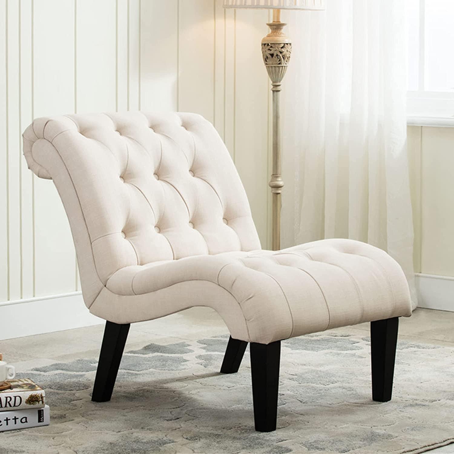 Upholstered Accent Chair for Bedroom Living Room Chairs Lounge Chair with Wood Legs Cream Fabric - Ouch Cart 