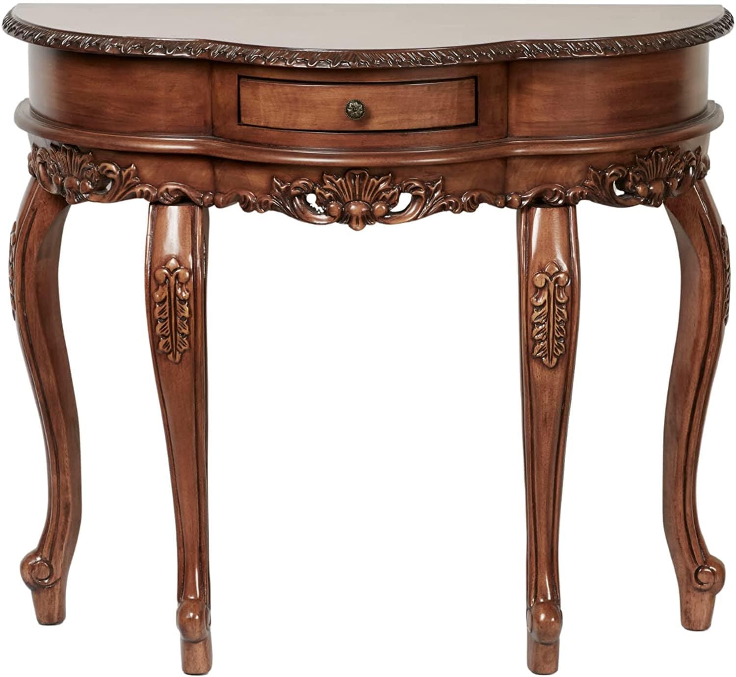 Natural Cherry Classic Wooden Console Table -Victorian Style - Decorative Regal Furniture - Half Circle Moon Shape - Ouch Cart 