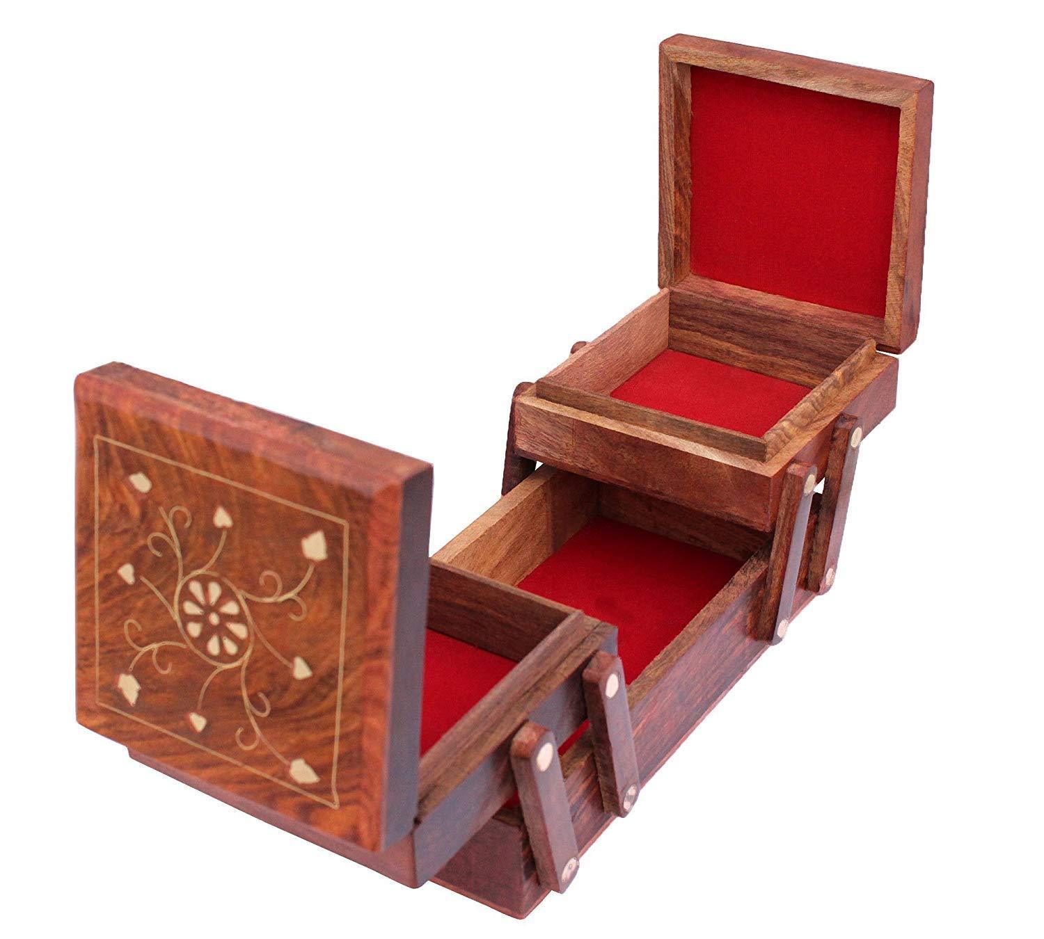 Handicrafts Wooden Jewellery Box for Women | Jewel Organizer Box Hand Carved Carvings, (8 inches) Gift Items - Ouch Cart 