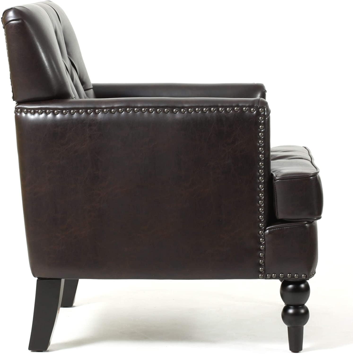 Wide Tufted Upholstery Club Chair with Arm Rest , Brown - Ouch Cart 