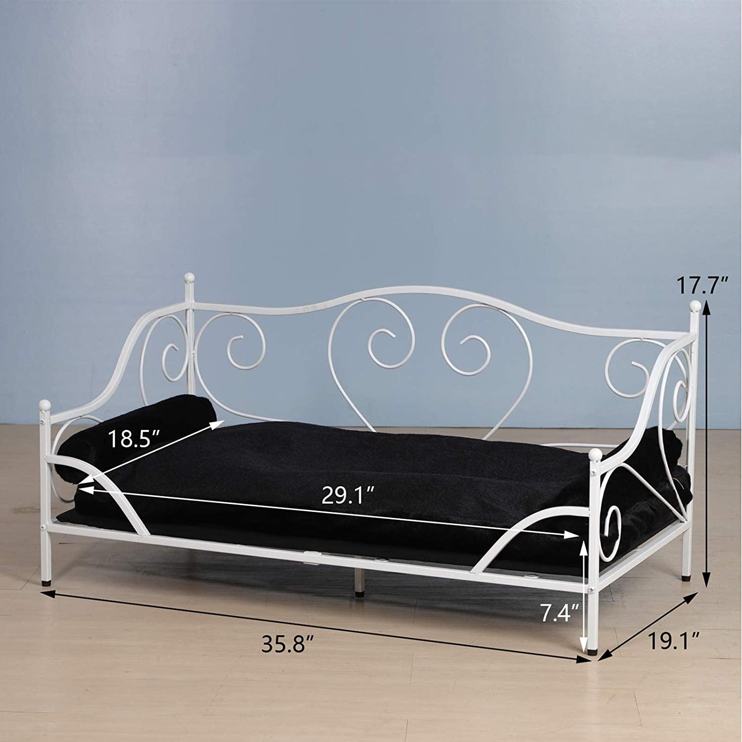 Pet Sofa Bed, Metal Frame Dog Bed Couch with Washable Plush Cushion for Medium Pet Sitting - Ouch Cart 