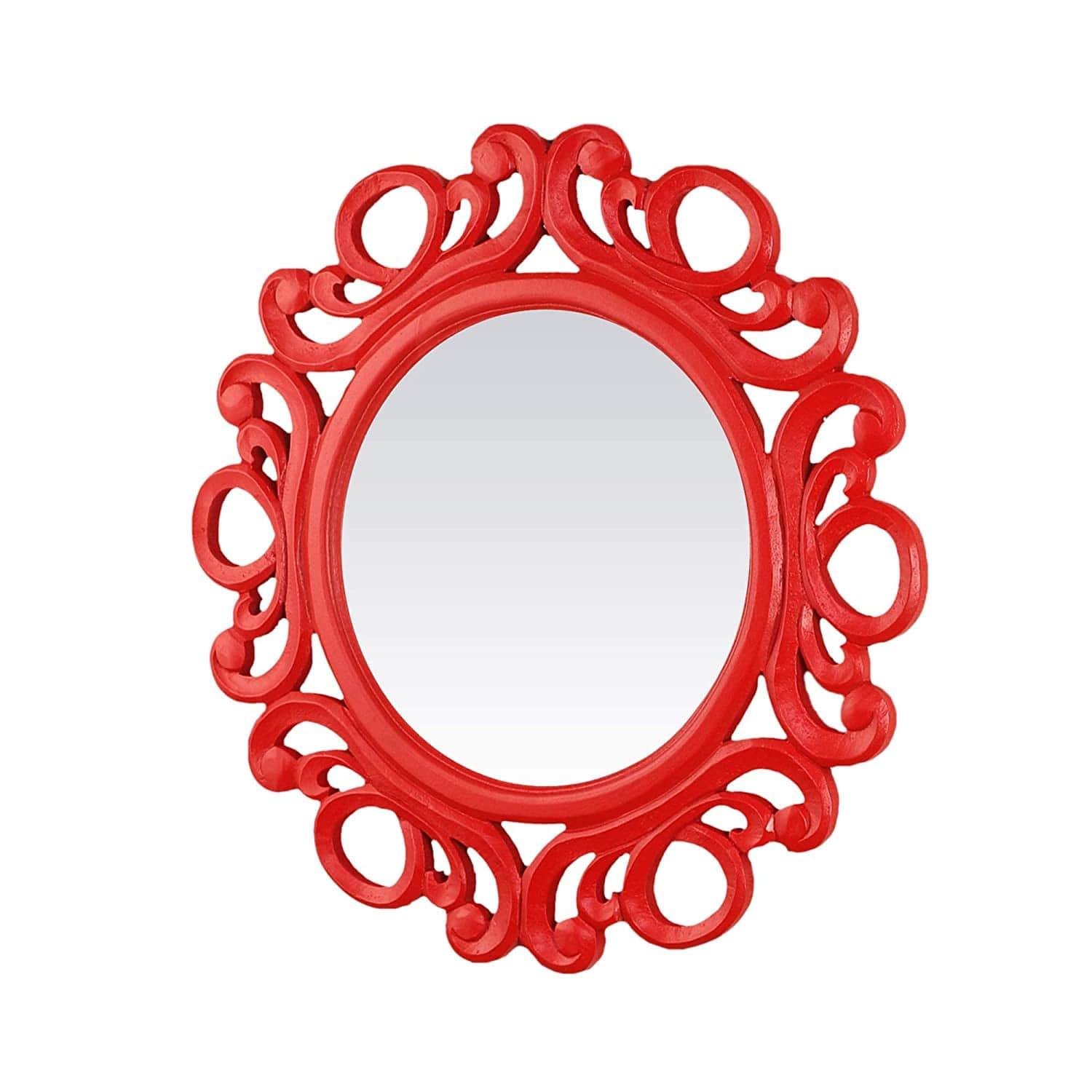 Handcrafted Wood Wall Mirror (50.8 cm x 50.8 cm x 2.5 cm, Red) - Ouch Cart 