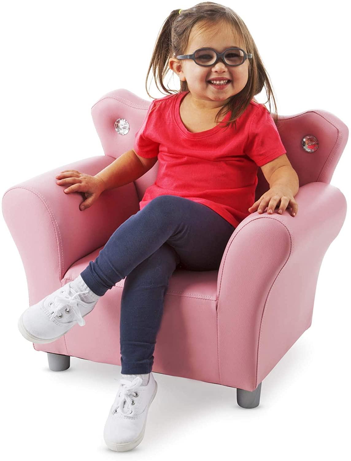Pink Faux Leather Child’s Crown-Back Armchair (Kid’s Furniture) - Ouch Cart 