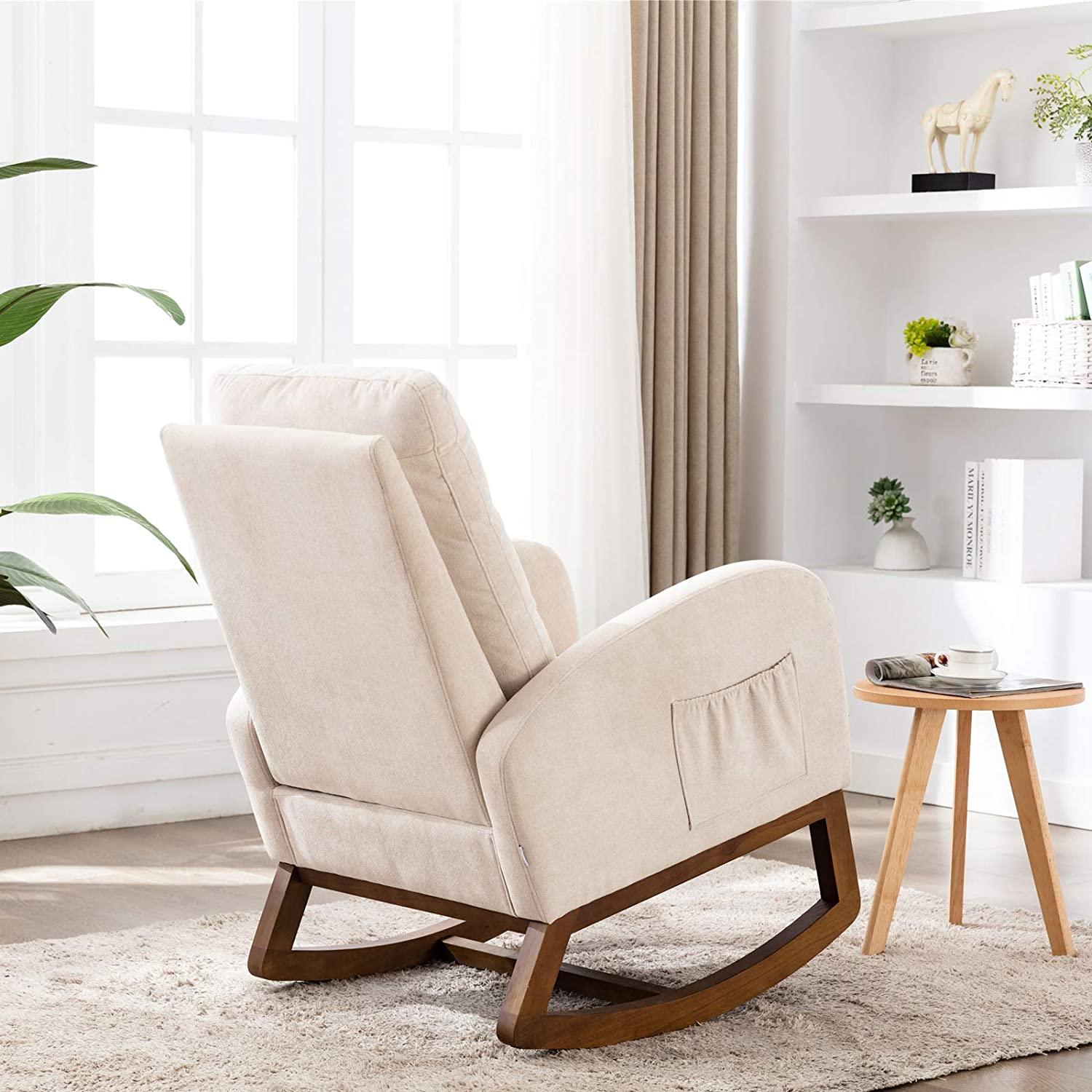 Rocking Chair Mid-Century Modern Nursery Rocking Armchair Upholstered Tall Back Accent Glider Rocker for Living Room - Ouch Cart 