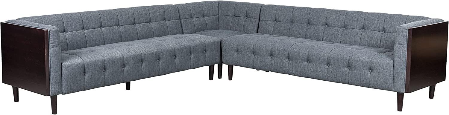 Easton Corner Modular Fabric Lounge Sofa Couch Wood Wooden Timber Frame Legs- Charcoal