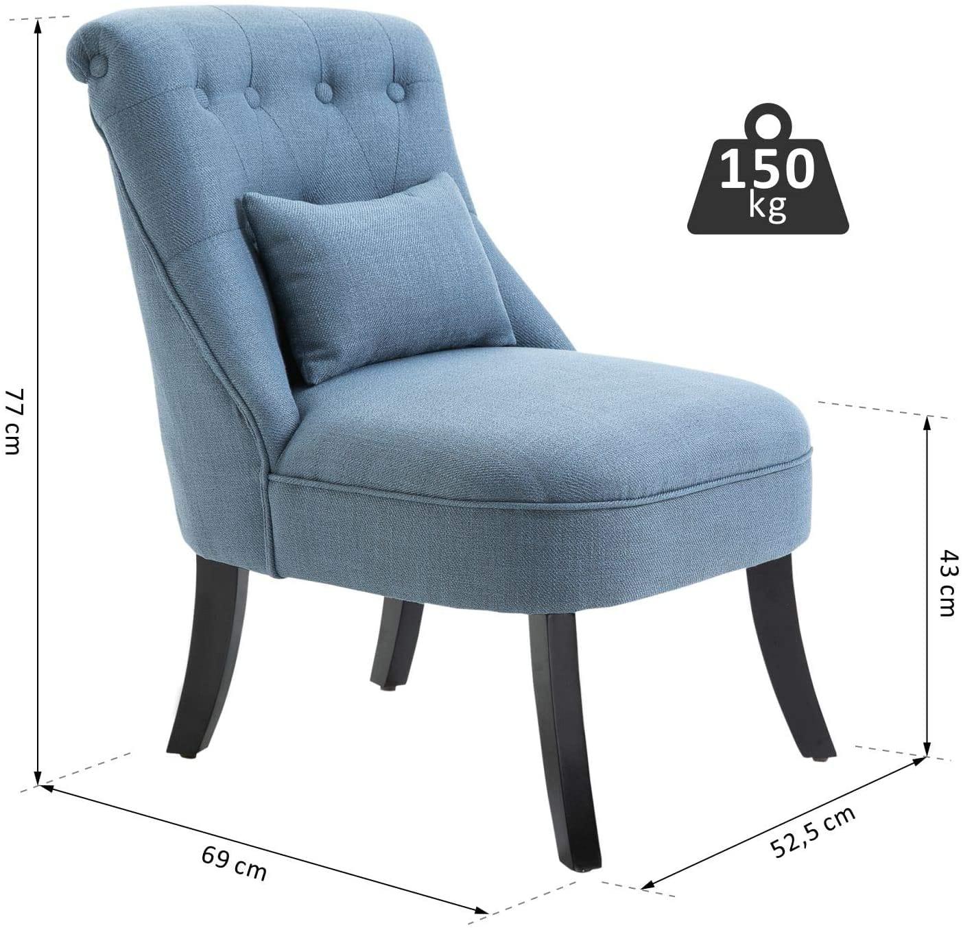 Fabric Single Sofa Dining Chair Tub Chair Upholstered W/Pillow Solid Wood Leg Home Living Room Furniture Blue - Ouch Cart 