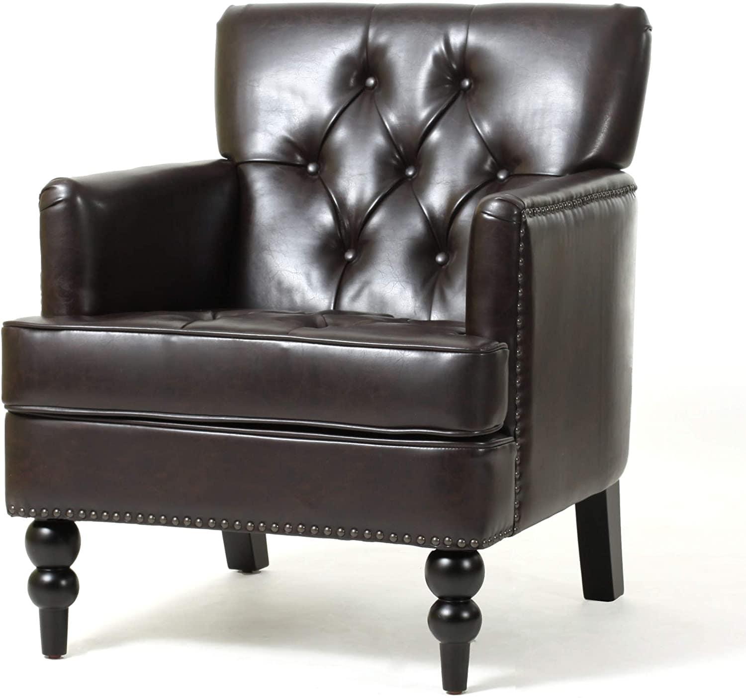 Wide Tufted Upholstery Club Chair with Arm Rest , Brown - Ouch Cart 