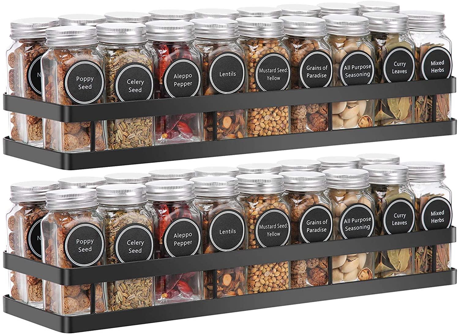 Spice Rack Organizer Wall Mounted 2 Pack, Floating Shelves Storage for Pantry Cabinet Door, Sturdy Hanging Organizer for Kitchen, Bathroom, Black - Ouch Cart 