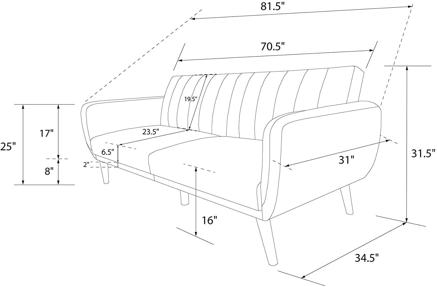 Sofa Futon - Premium Upholstery and Wooden Legs - Green - Ouch Cart 