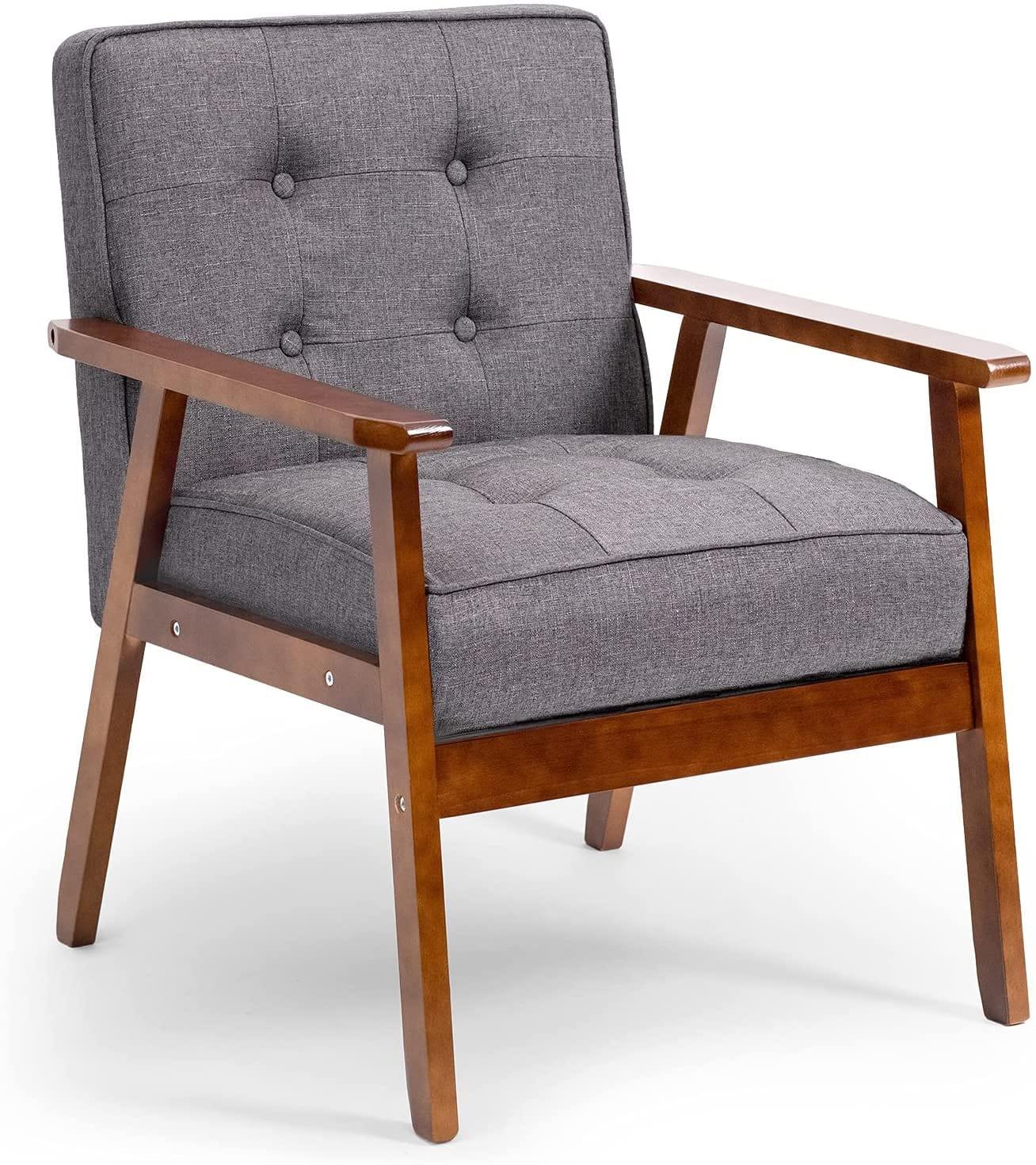 Wood Accent Chair Mid-Century Modern Chair Armrest Lounge Chairs Furniture for Living Waiting Room Bedroom - Ouch Cart 