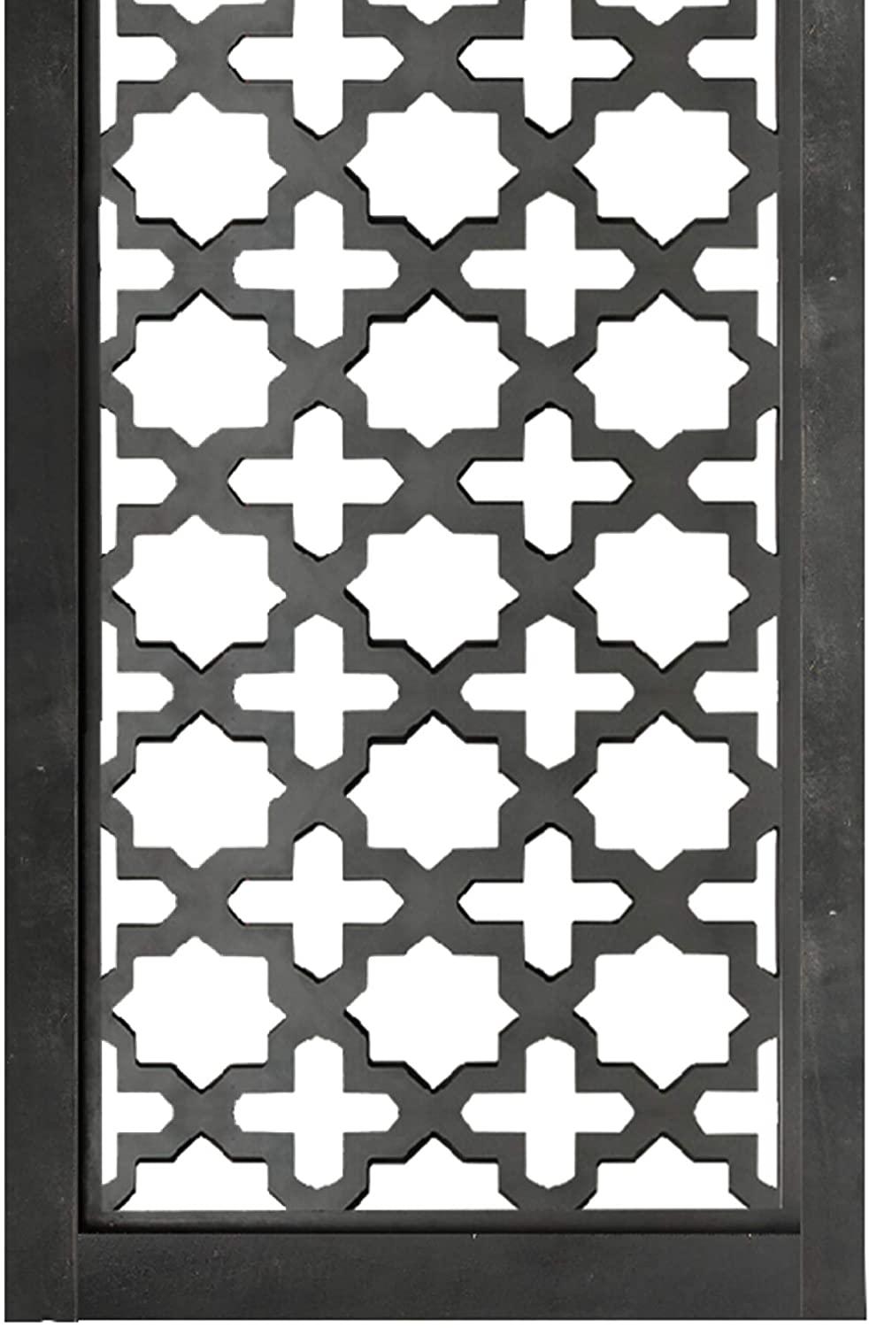 Rectangular Mango Wood Wall Panel with Cutout Lattice Pattern, Rectangle, Black - Ouch Cart 