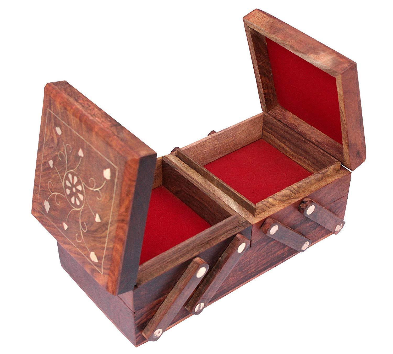 Handicrafts Wooden Jewellery Box for Women | Jewel Organizer Box Hand Carved Carvings, (8 inches) Gift Items - Ouch Cart 