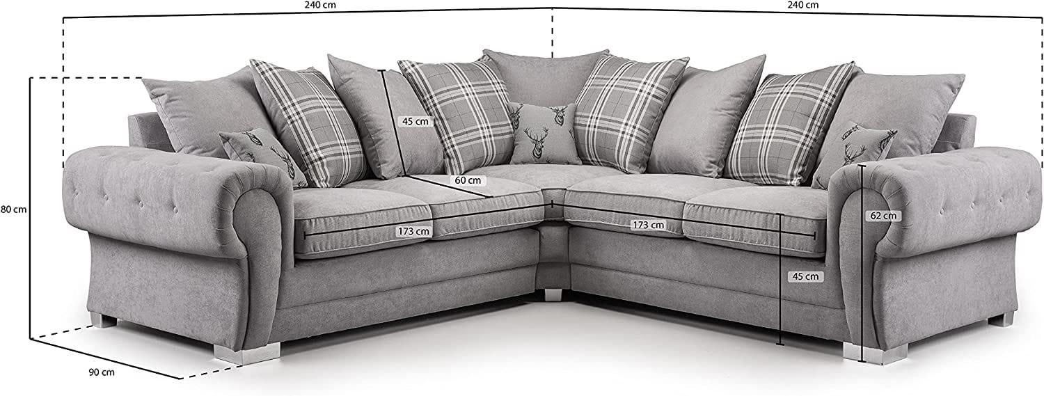 Corner Sofa - Verona - Soft Grey Fabric - Scatterback Cushions(Grey, 2C2 Large Corner) - Ouch Cart 