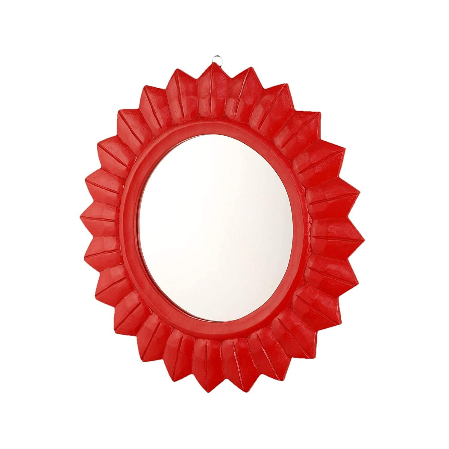 Handcrafted Wood Wall Mirror (50.8 cm x 50.8 cm x 2.5 cm, Red) - Ouch Cart 