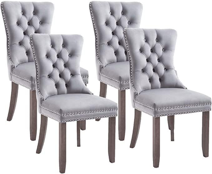 Velvet Upholstered Dining Chairs Set of 4, High-end Tufted Wingback Dining Side Chair with Nailhead Back Ring Pull Trim Solid Wood Legs, Contemporary Nikki Collection Modern Style for Kitchen - Ouch Cart 