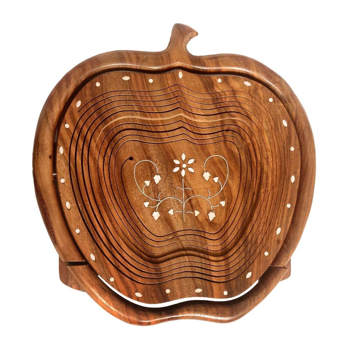 BEAUTIFUL ROSE WOOD FRUIT/VEGETABLES FOLDABLE APPLE SHAP BASKET - Ouch Cart 