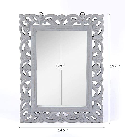 Wood Vintage Antique Style Home Decorative Wall Mirror, 50 X 37 1.5 cm (Grey) (TUS-MR-42) Round, Framed