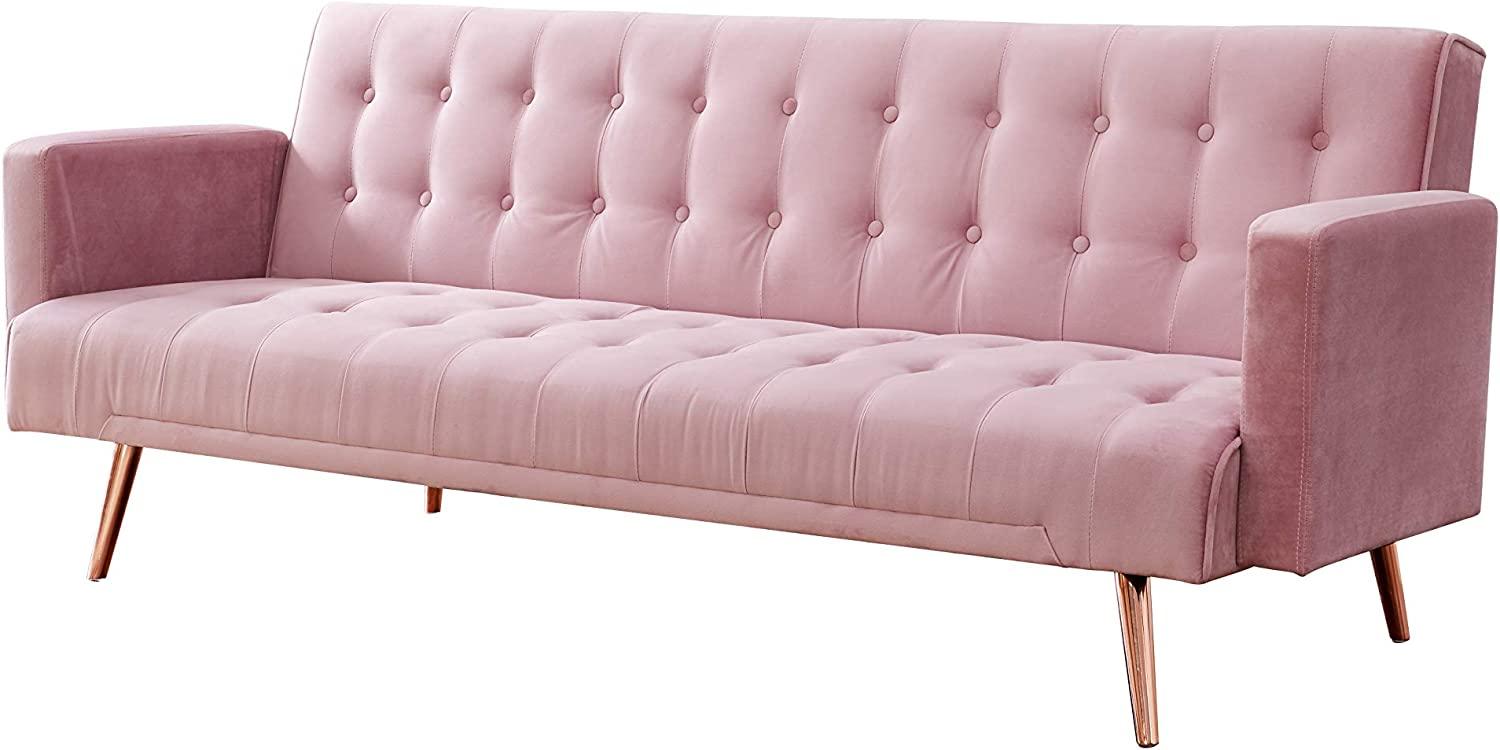 Velvet Three Seater Sofa Bed Golden Finish Legs