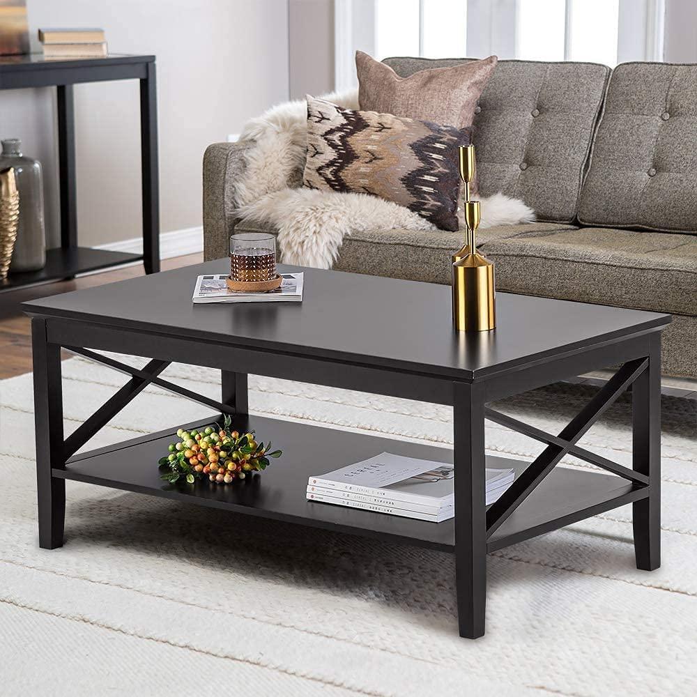 Coffee Table with Thicker Legs, Wood Coffee Table with Storage for Living Room - Ouch Cart 