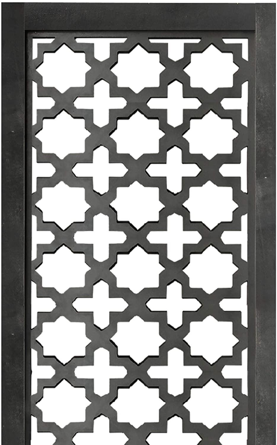 Rectangular Mango Wood Wall Panel with Cutout Lattice Pattern, Rectangle, Black - Ouch Cart 