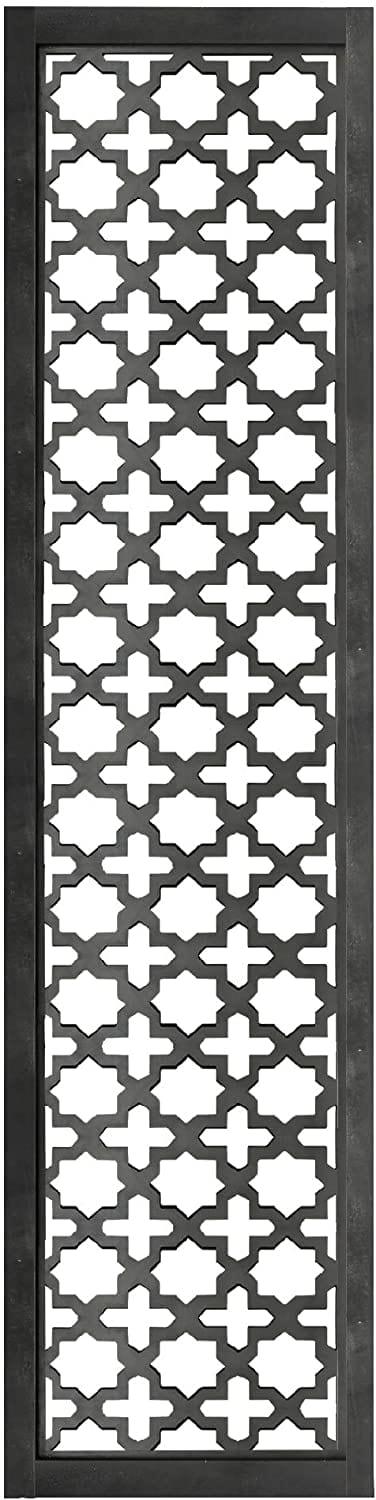 Rectangular Mango Wood Wall Panel with Cutout Lattice Pattern, Rectangle, Black - Ouch Cart 