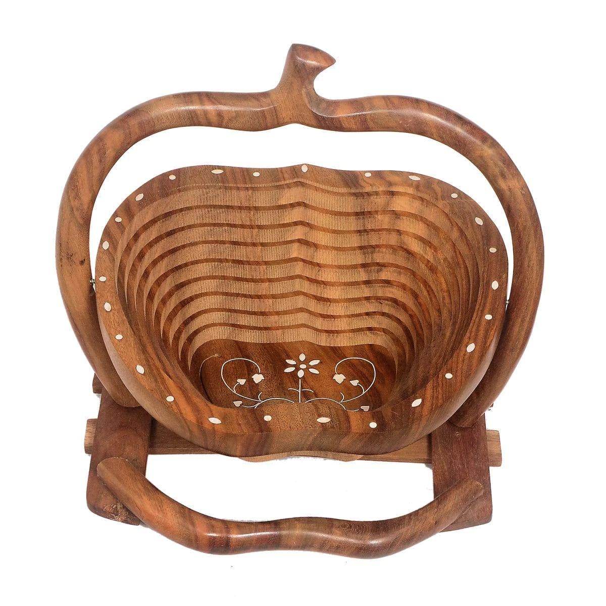 BEAUTIFUL ROSE WOOD FRUIT/VEGETABLES FOLDABLE APPLE SHAP BASKET - Ouch Cart 