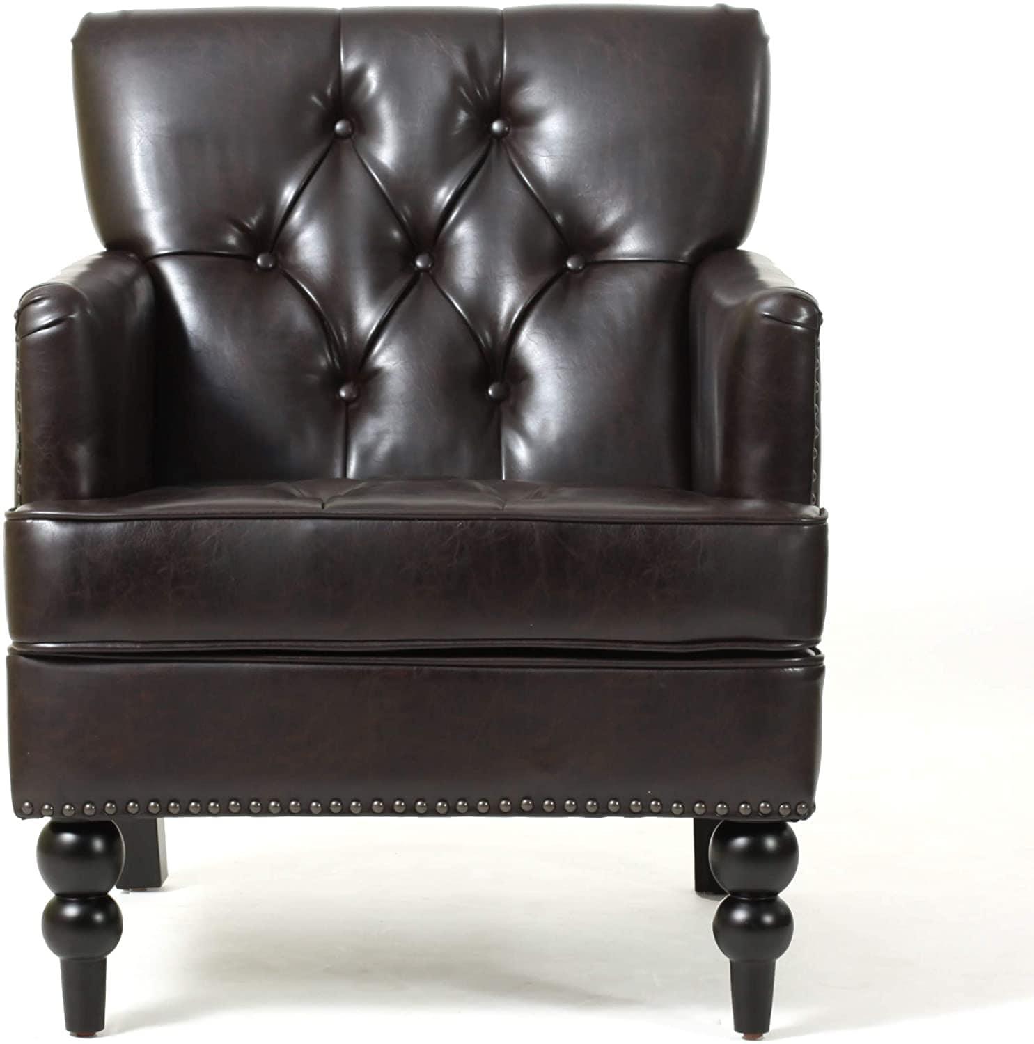 Wide Tufted Upholstery Club Chair with Arm Rest , Brown - Ouch Cart 