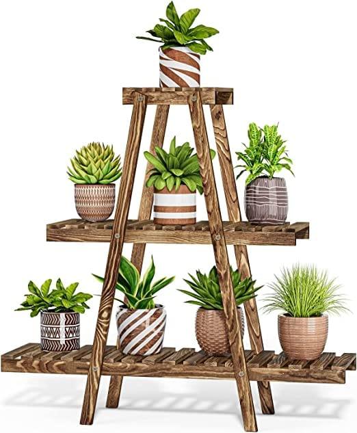 Goretti Triangular Multi-Tiered Mahogany Plant Stand