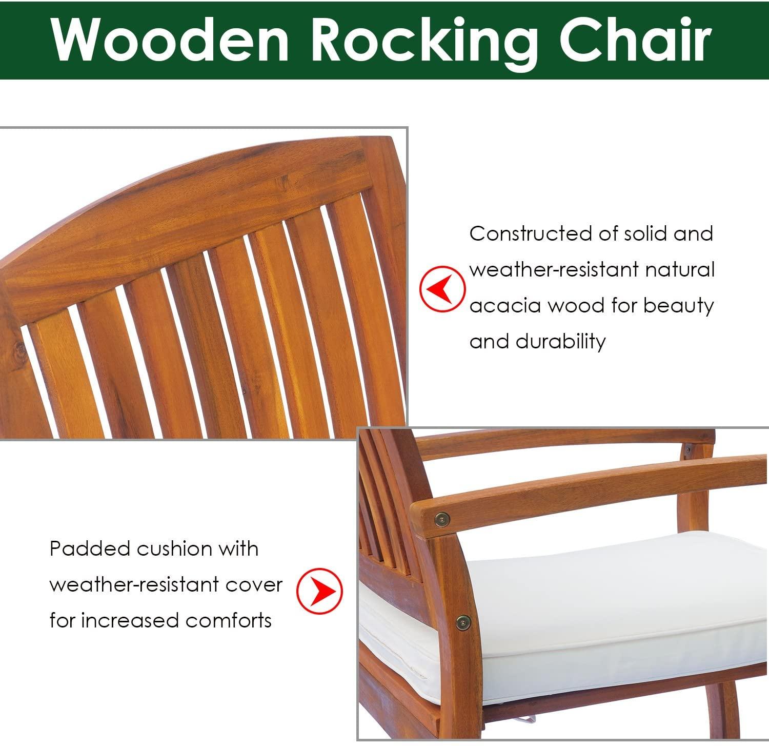 Wooden Rocking Chair with Cushioned - Ouch Cart 