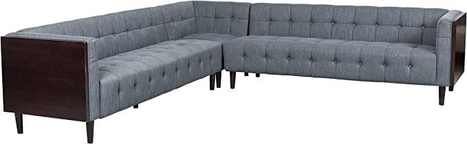 Easton Corner Modular Fabric Lounge Sofa Couch Wood Wooden Timber Frame Legs- Charcoal