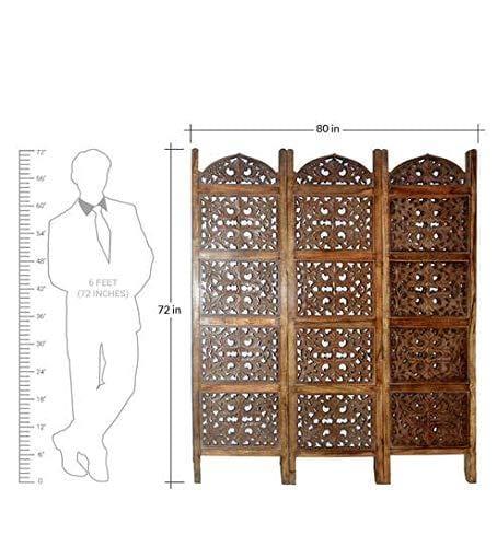 Solid Wood 3 Panel Room Wooden Partition (Brown) for Living Room - Ouch Cart 