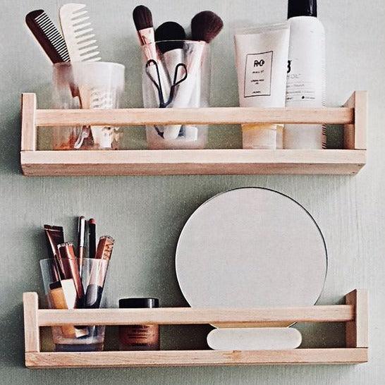 Wooden Wall Shelf For Bathroom Accessories / Kitchen Spice/ Use as Cosmetics Rack ( With Complementary Coaster ) By Miza -1 Pc - Ouch Cart 