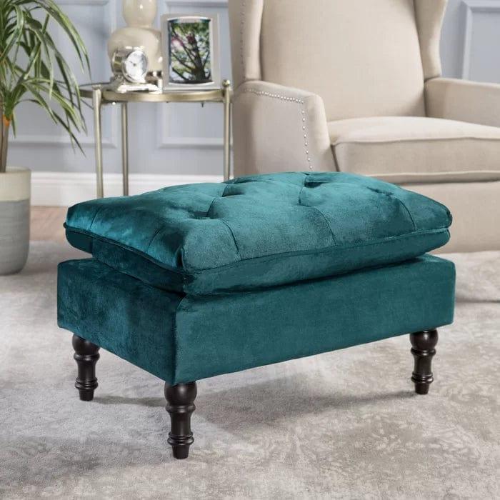 Wide Velvet Tufted Rectangle Solid Footstool Ottoman