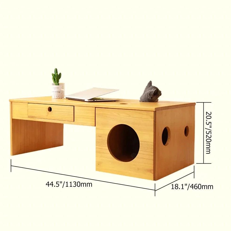 Rectangular Coffee Table With Drawer & Cat Condos House By Miza - Ouch Cart 