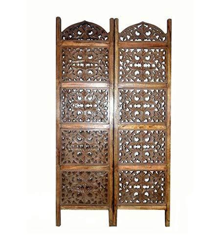 Solid Wood 3 Panel Room Wooden Partition (Brown) for Living Room - Ouch Cart 