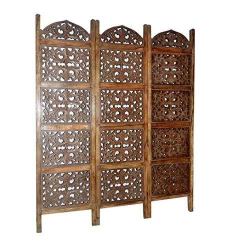 Solid Wood 3 Panel Room Wooden Partition (Brown) for Living Room - Ouch Cart 