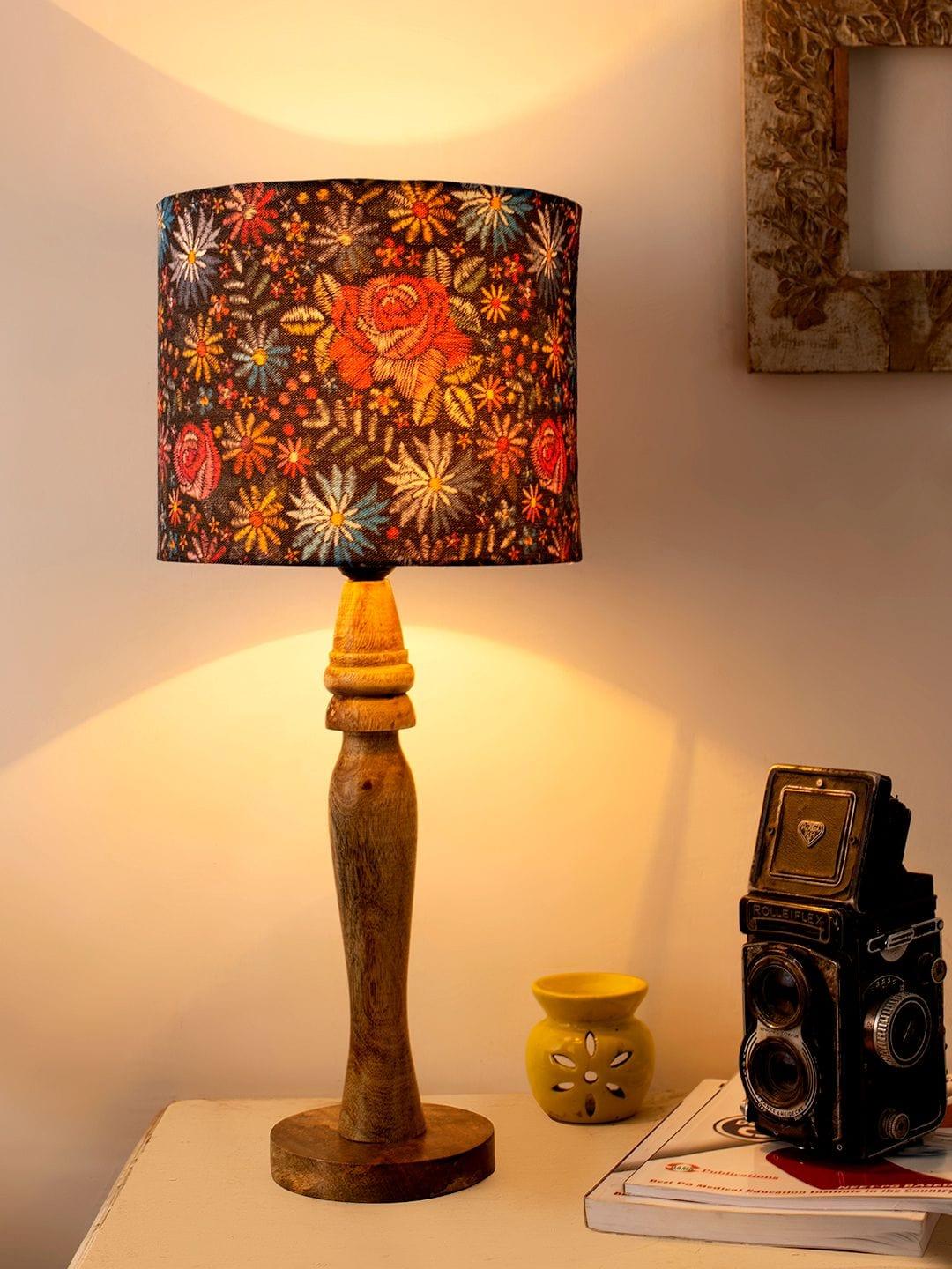 Wooden Black Floral Stich Lamp - Ouch Cart 