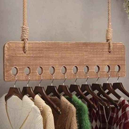 Ceiling Rope Hanging Wooden Clothes Hanger Rack By Miza - Ouch Cart 