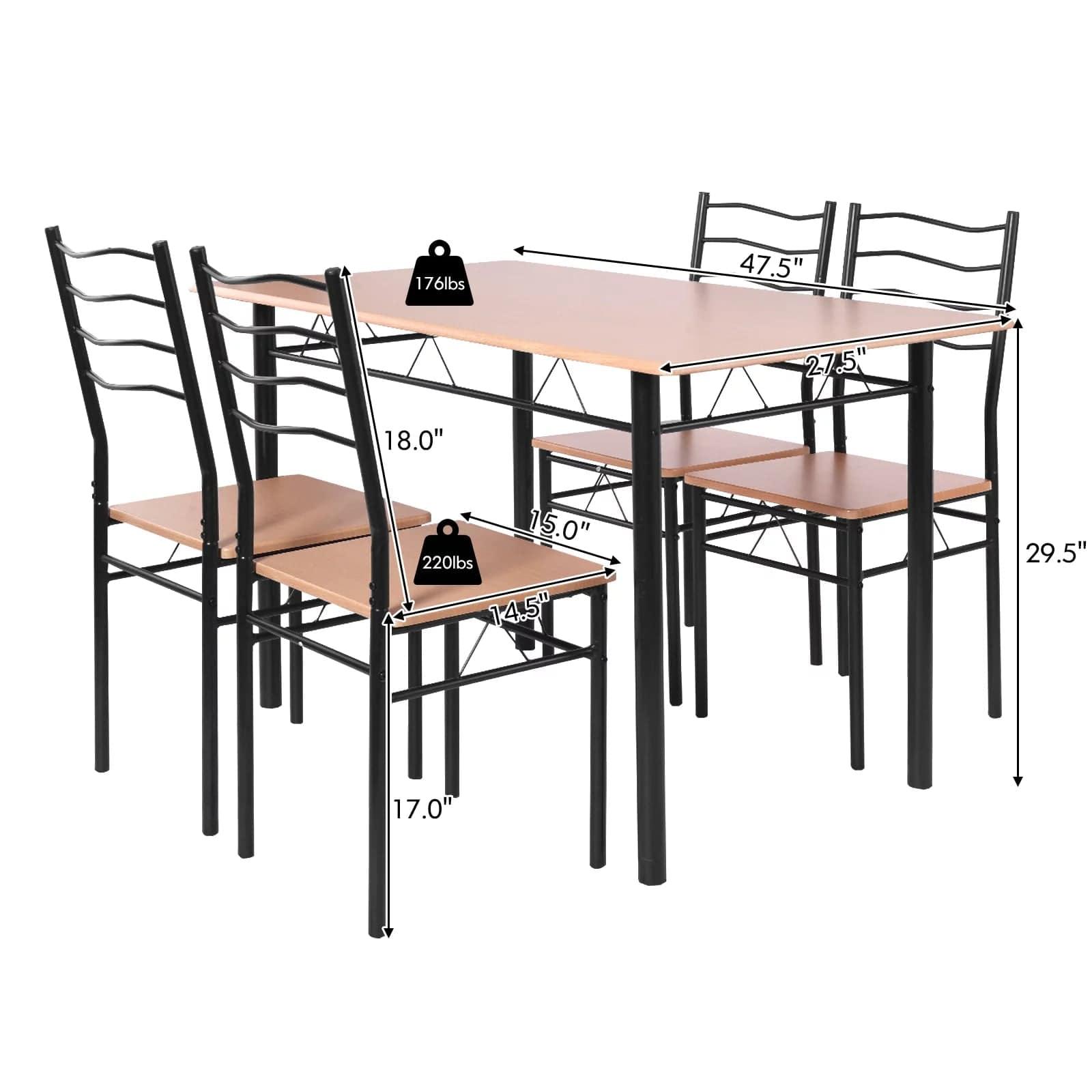 5-Pieces Dining Table Set 4 Chairs MDF Metal Frame Kitchen Furniture Brown - Ouch Cart 