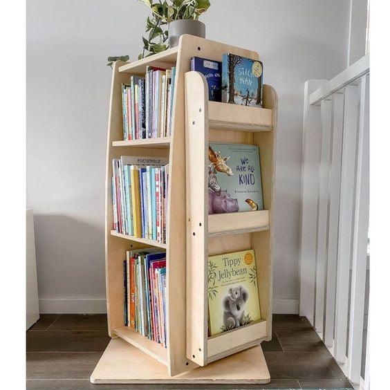 Revolving Bookshelf Swivel Wooden Rotating Bookcase By Miza - Ouch Cart 