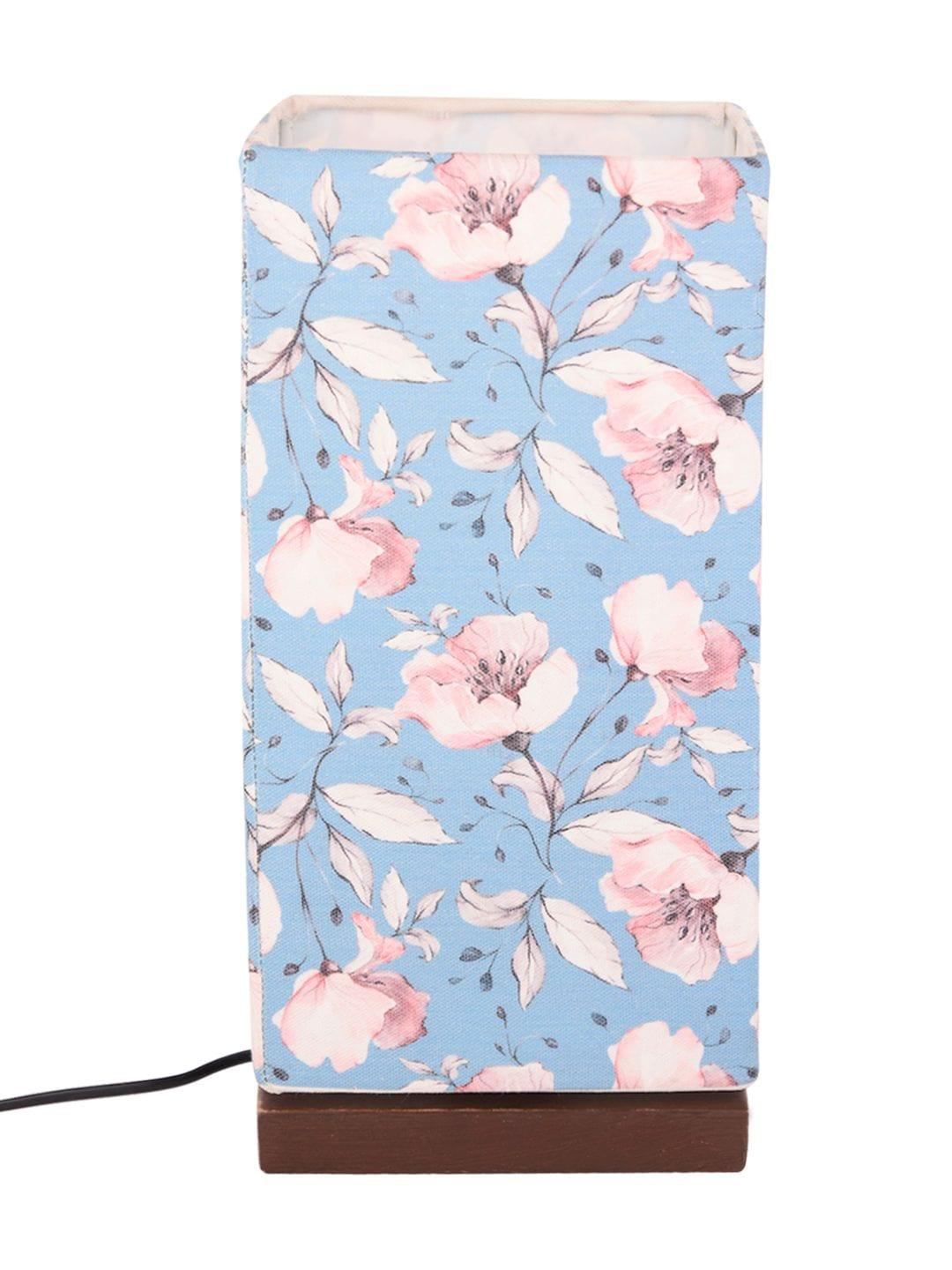 Turquoise Floral Lamp with Wooden Base - Ouch Cart 