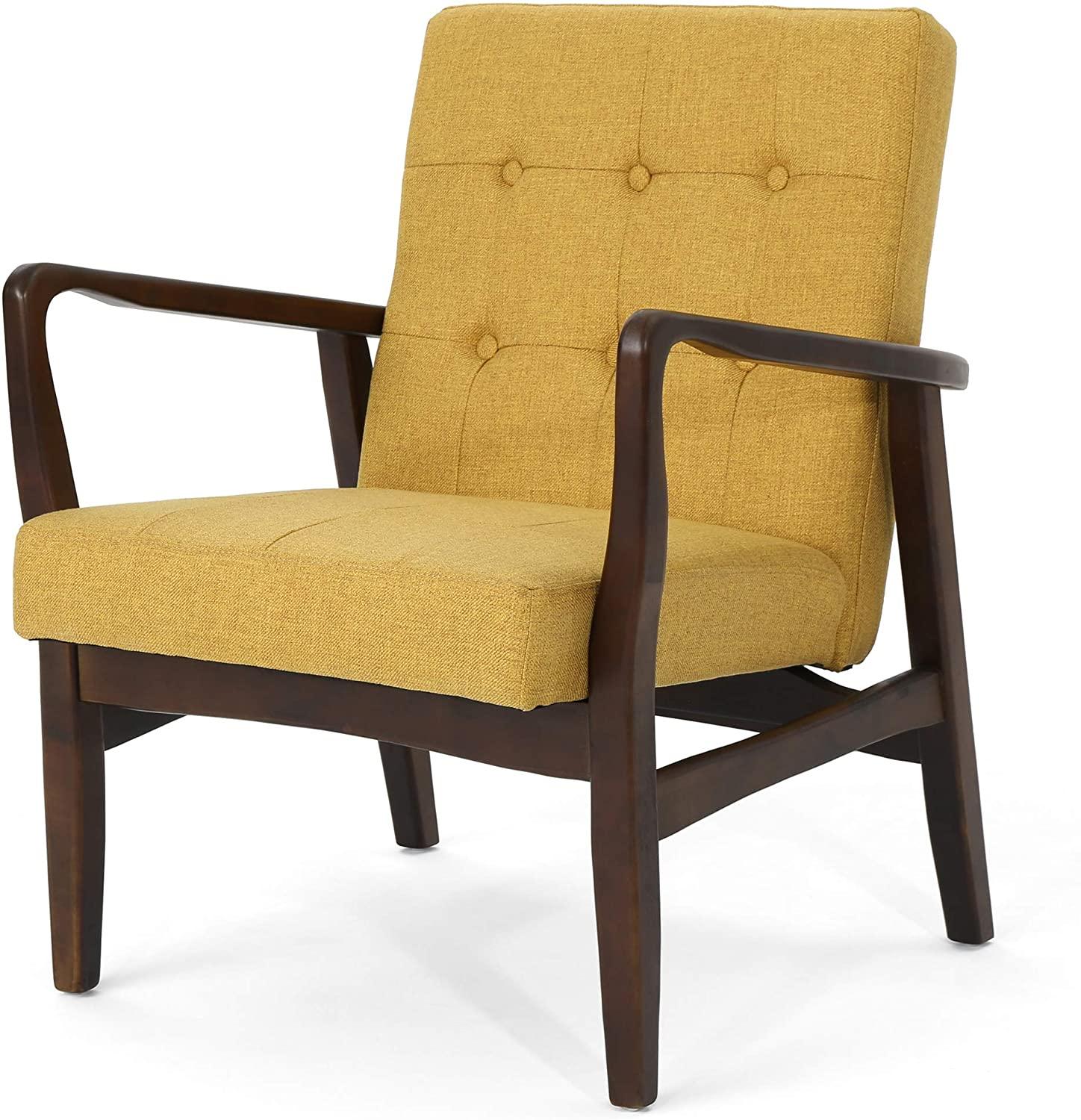 Conrad Fabric Mid-Century Birch Club Chair, Wasabi and Dark Espresso, Mustard - Ouch Cart 