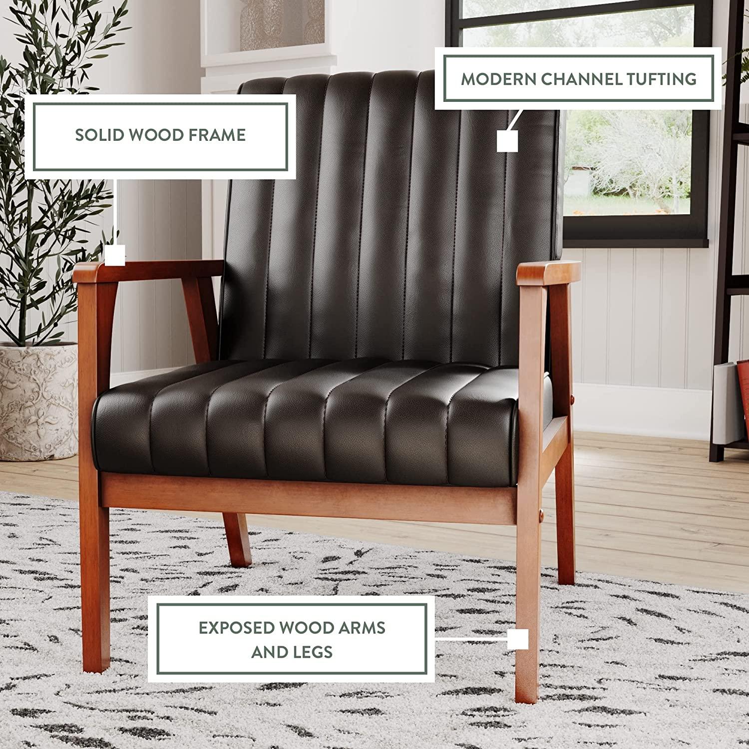 Wooden Arm Accent Chair for Living Room-Real Wood-Modern Channeled Tufting - Ouch Cart 