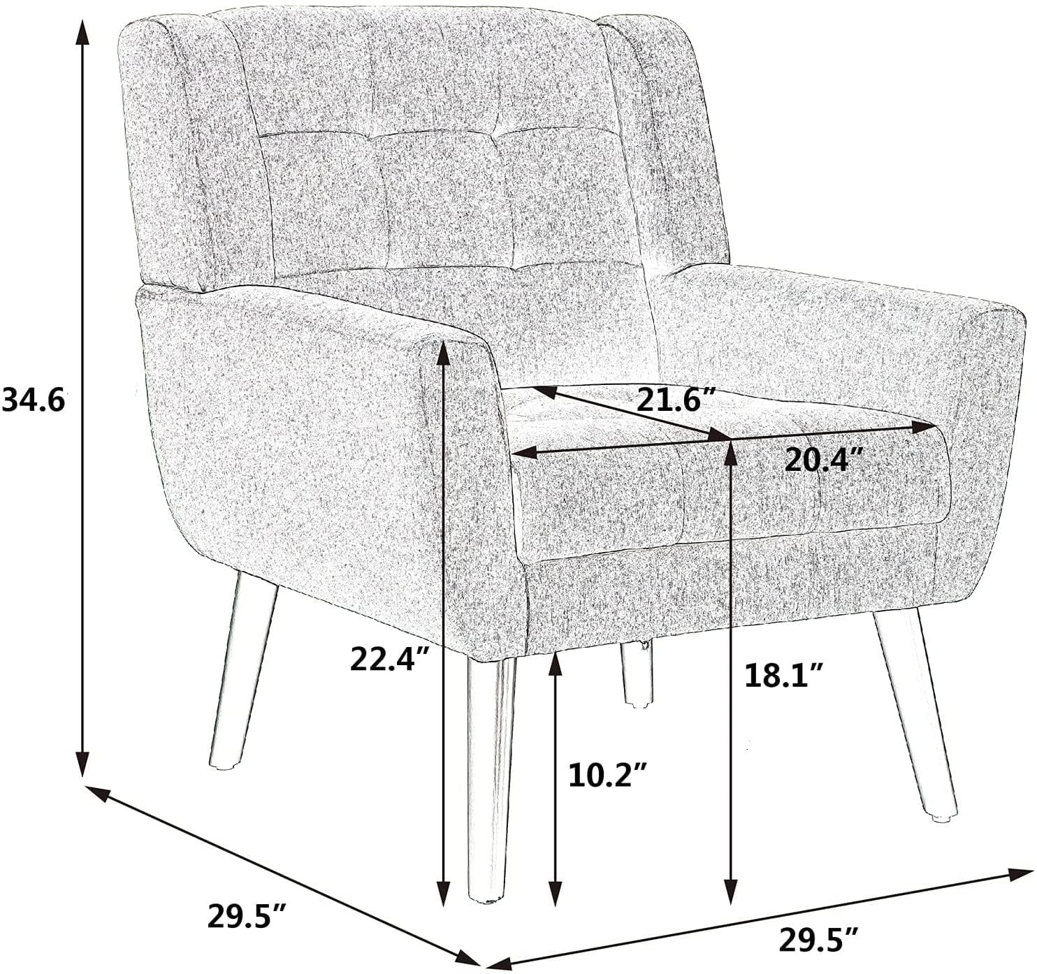 Modern Accent Chair with Arms, Upholstered Linen Fabric Reading Side Chair Tufted Back Decorative Wingback Chair for Living Room Bedroom - Ouch Cart 