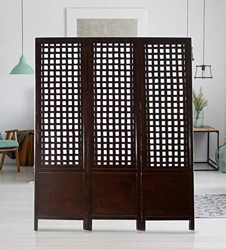 Solid Wood 3 Panel Room Wooden Partition (Brown) for Living Room - Ouch Cart 