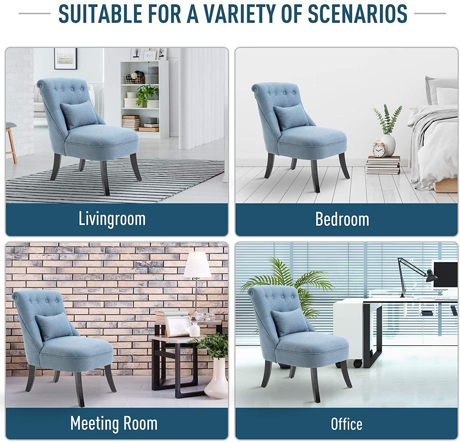 Fabric Single Sofa Dining Chair Tub Chair Upholstered W/Pillow Solid Wood Leg Home Living Room Furniture Blue