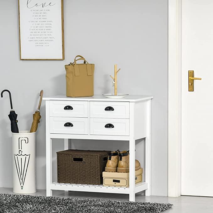 Sideboard Buffet Cabinet, Storage Serving Console Table with 4 Drawers and Slatted Bottom Shelf for Kitchen, Living Room - Ouch Cart 