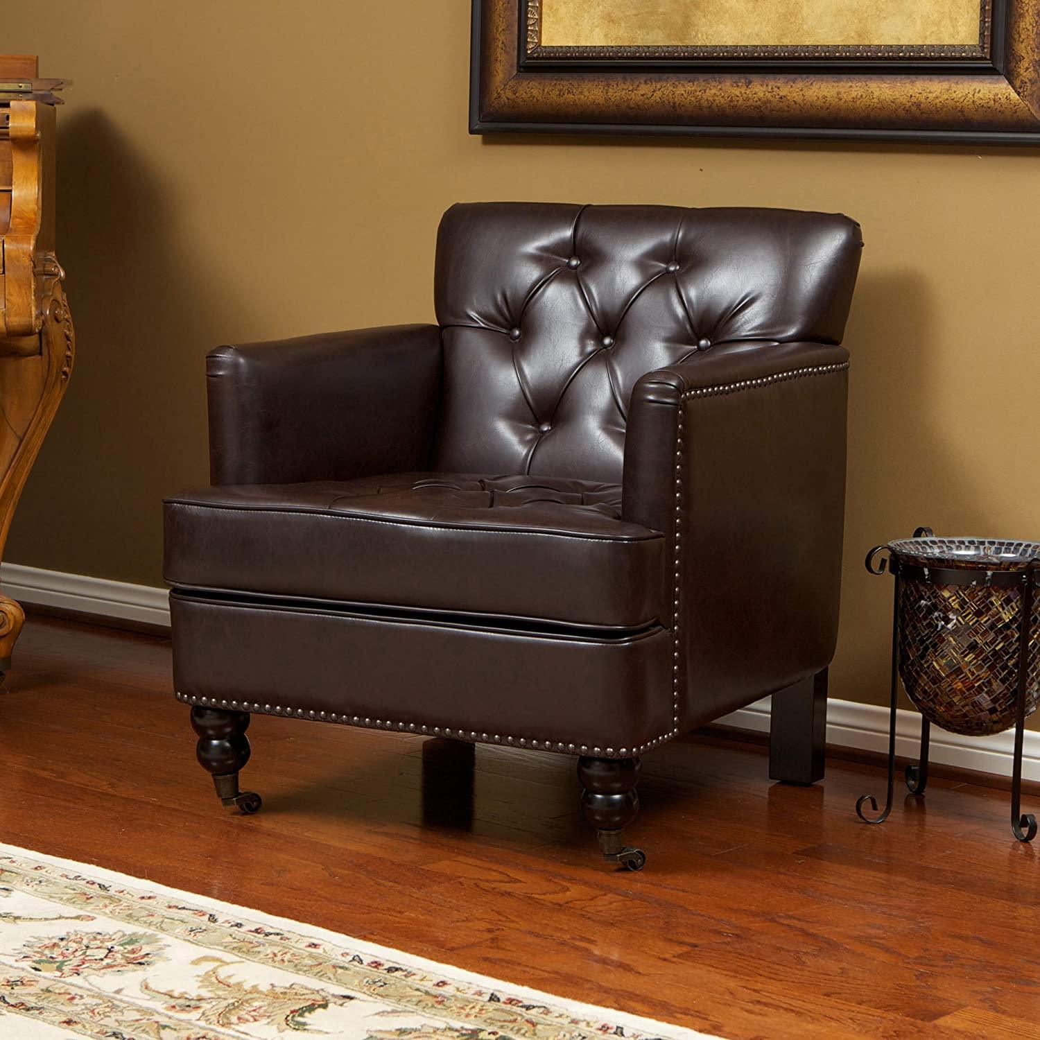 Wide Tufted Upholstery Club Chair with Arm Rest , Brown - Ouch Cart 